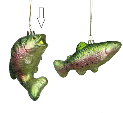 4" Under the Sea Glittered Metallic Green Stripped Fish Glass Christmas ornament