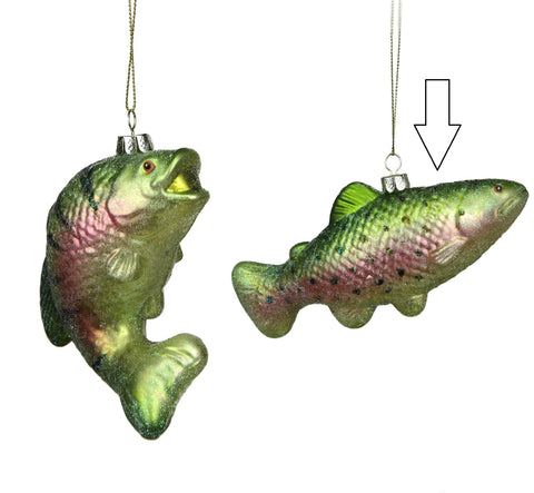 3" Under the Sea Glittered Metallic Green Spotted Fish Glass Christmas ornament