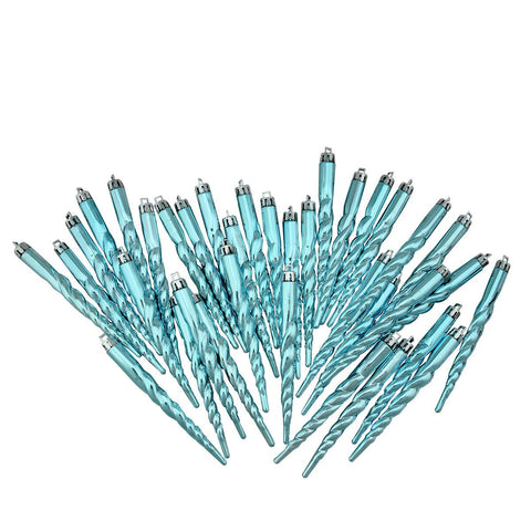 Club Pack of 36 Turquoise Blue Shatterproof Icicle Christmas Ornaments 5"