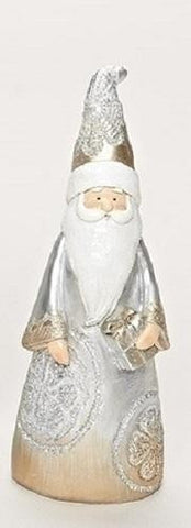 8" Resin Carved Lace Inspired Santa Claus with Present Decorative Christmas Table Top Decoration