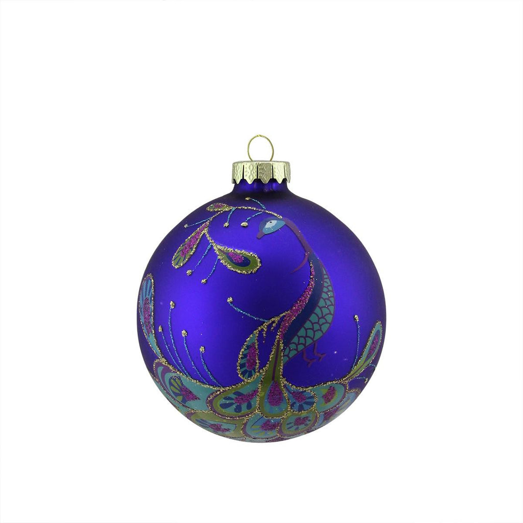 4" Regal Peacock Blue Glittered Glass Ball Christmas Ornament