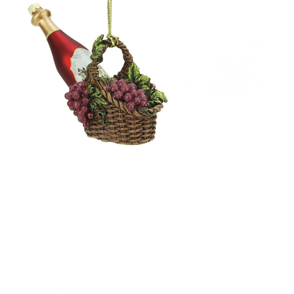 4.5" Tuscan Winery Red Glass Wine Bottle in Basket Christmas Ornament