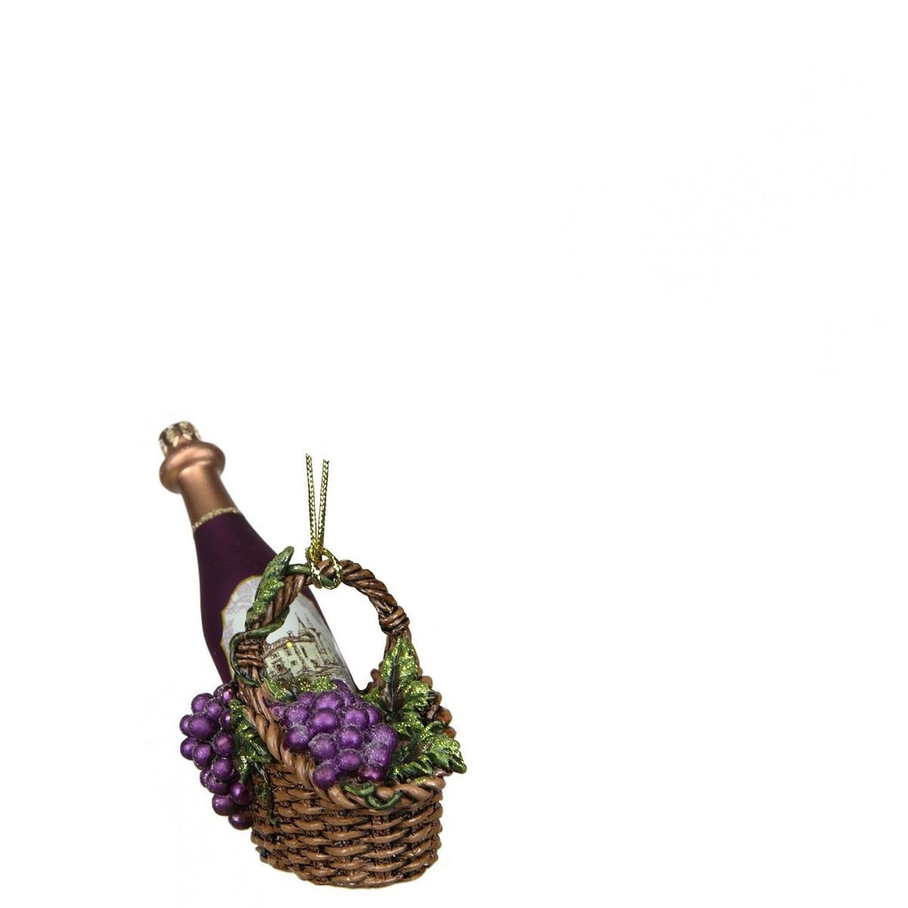 4.5" Tuscan Winery Purple Glass Wine Bottle in Basket Christmas Ornament