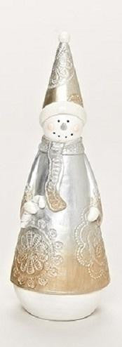 12" Resin Carved Lace Inspired Snowman with Candy Cane Decorative Christmas Table Top Decoration