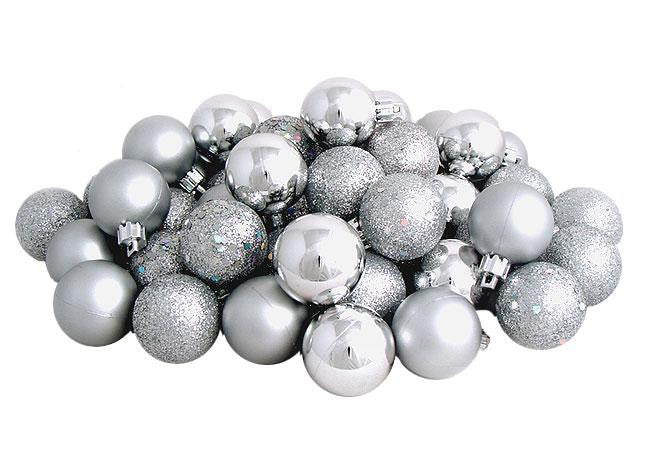 96ct Shatterproof Silver Splendor 4-Finish Christmas Ball Ornaments 1.5" (40mm)