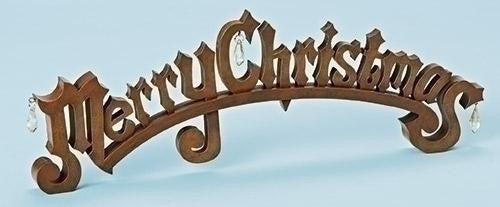 15.25" Faux Walnut Finish "Merry Christmas" Sign Decorative Table Top Decoration