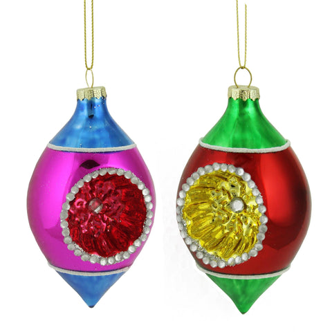 4.5" Red, Green and Gold Retro Reflector Glass Teardrop Christmas Ornament