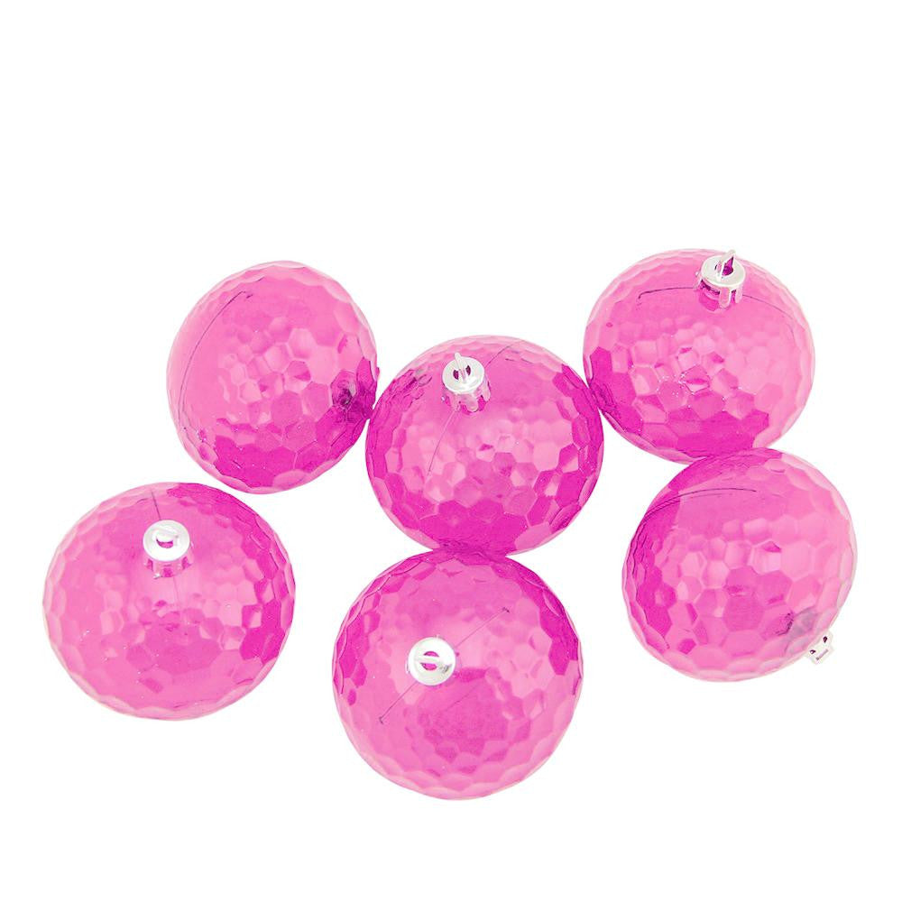 6ct Pink Transparent Shatterproof Hammered Disco Ball Christmas Ornaments 2.5" (60mm)