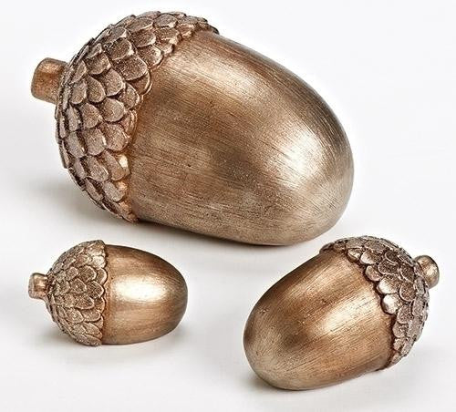 3-Piece Resin Bronze and Silver Acorn Autumn Harvest Decorative Table Top Decorations 7"