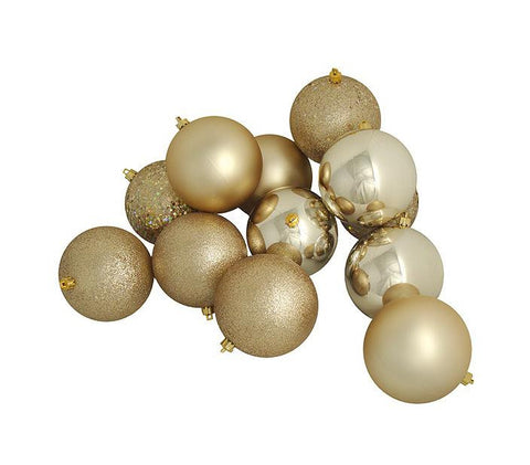 16ct Champagne Gold Shatterproof 4-Finish Christmas Ball Ornaments 3" (75mm)