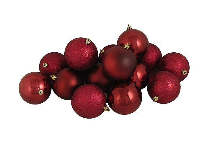 16ct Burgundy Red Shatterproof 4-Finish Christmas Ball Ornaments 3" (75mm)