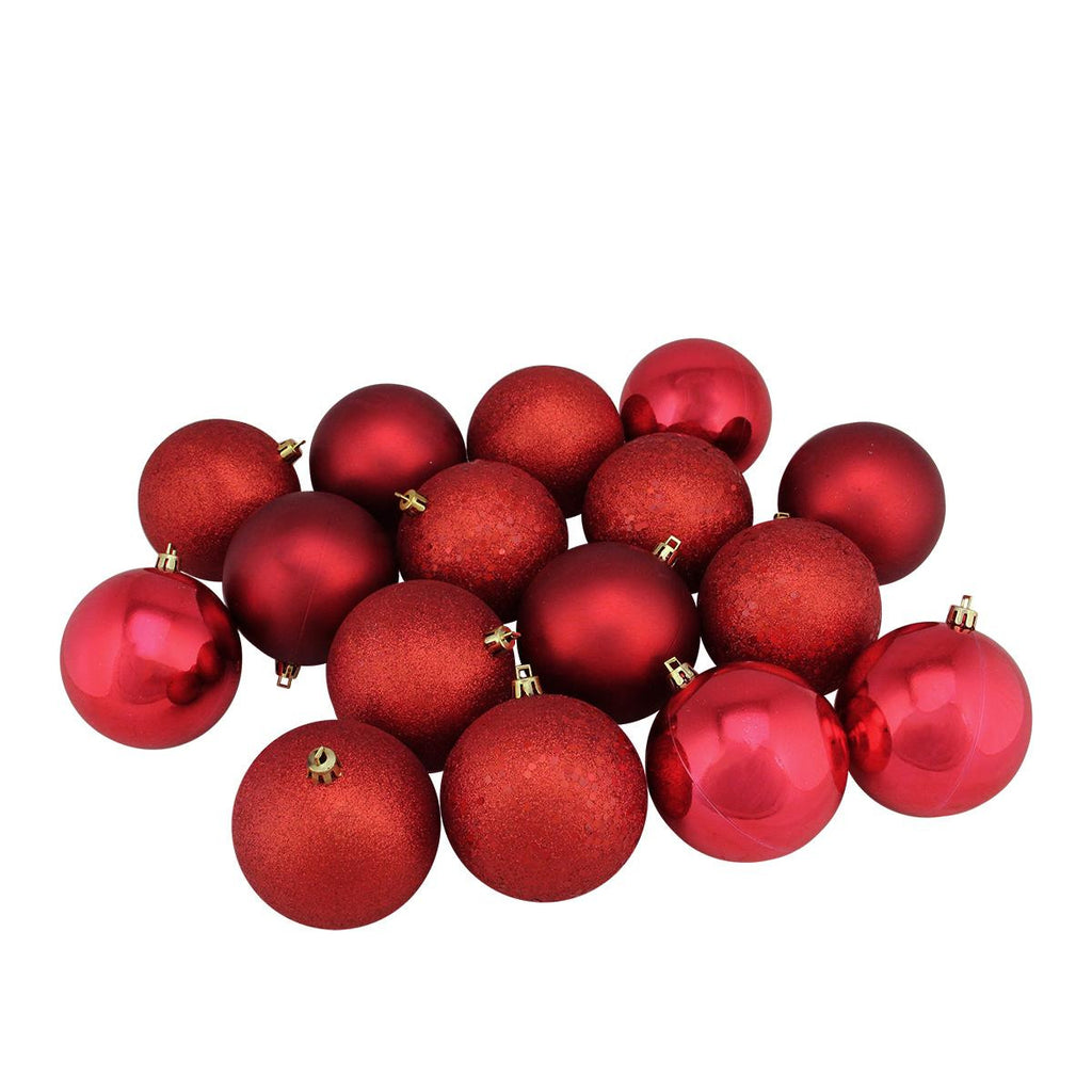 16ct Red Hot Shatterproof 4-Finish Christmas Ball Ornaments 3" (75mm)