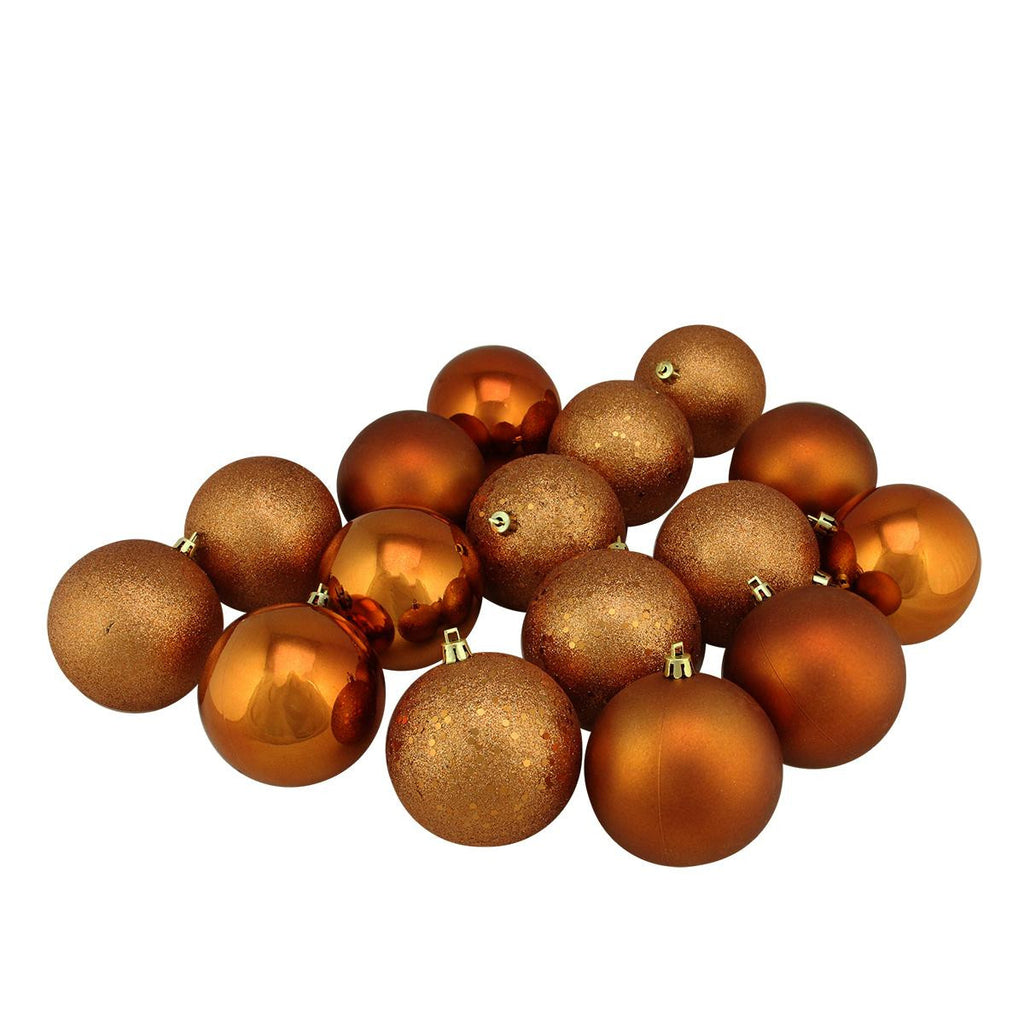 16ct Burnt Orange Shatterproof 4-Finish Christmas Ball Ornaments 3" (75mm)