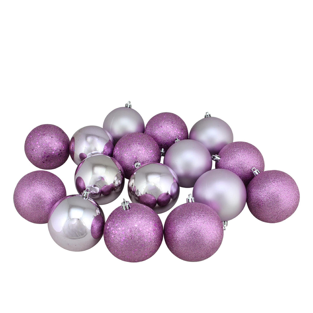 16ct Light Lavender Purple Shatterproof 4-Finish Christmas Ball Ornaments 3" (75mm)