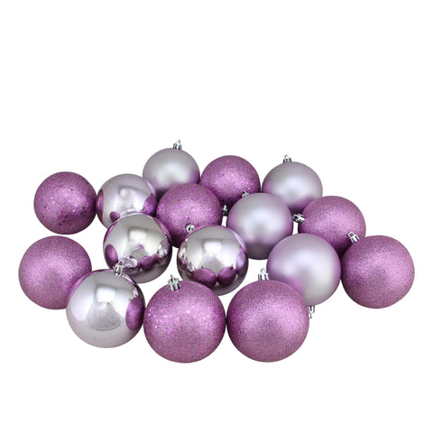 16ct Light Lavender Purple Shatterproof 4-Finish Christmas Ball Ornaments 3" (75mm)