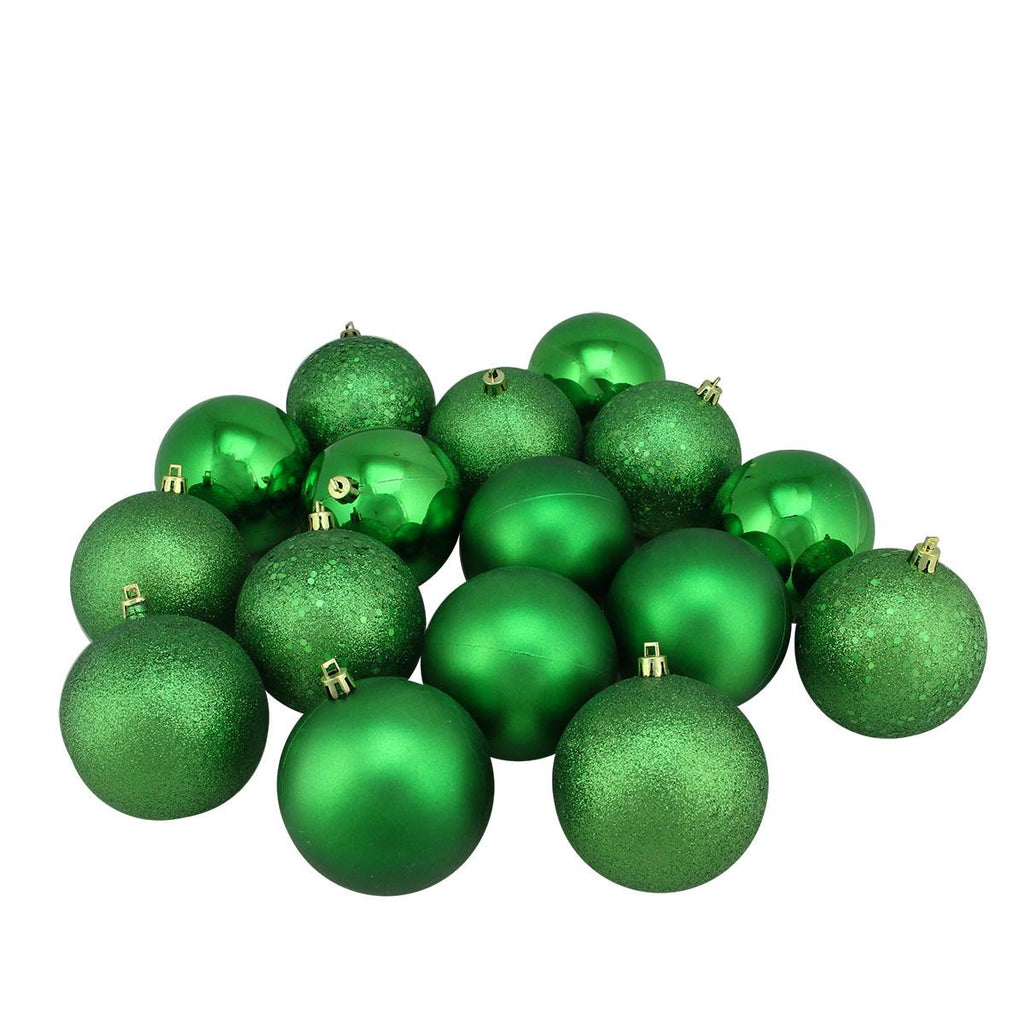 16ct Xmas Green Shatterproof 4-Finish Christmas Ball Ornaments 3" (75mm)