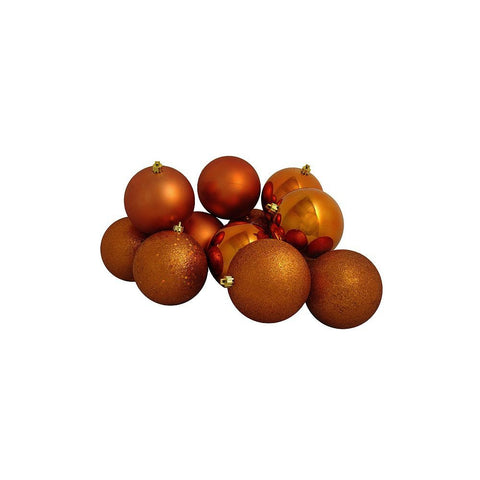 12ct Burnt Orange Shatterproof 4-Finish Christmas Ball Ornaments 4" (100mm)