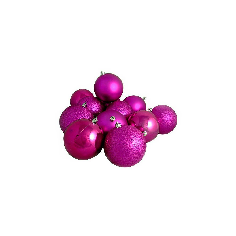 12ct Shatterproof Light Magenta Pink 4-Finish Christmas Ball Ornaments 4" (100mm)