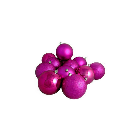 12ct Shatterproof Light Magenta Pink 4-Finish Christmas Ball Ornaments 4" (100mm)