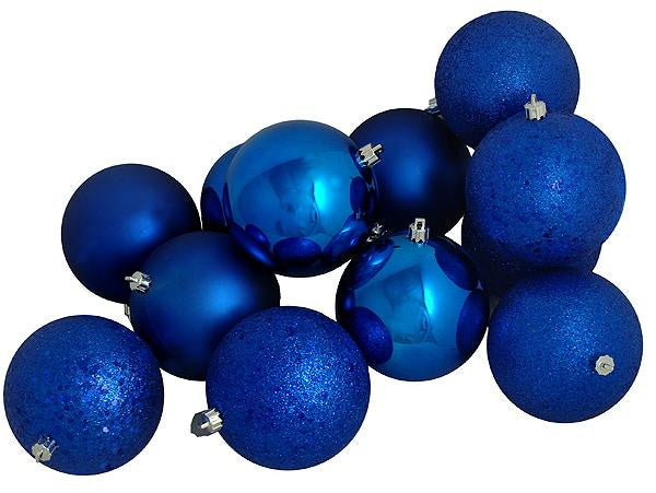 12ct Lavish Blue Shatterproof 4-Finish Christmas Ball Ornaments 4" (100mm)