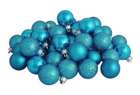 60ct Shatterproof Turquoise Blue 4-Finish Christmas Ball Ornaments 2.5" (60mm)