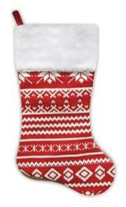 22" Festive Red and White Snowflake Motif Sweater Knit Christmas Stocking