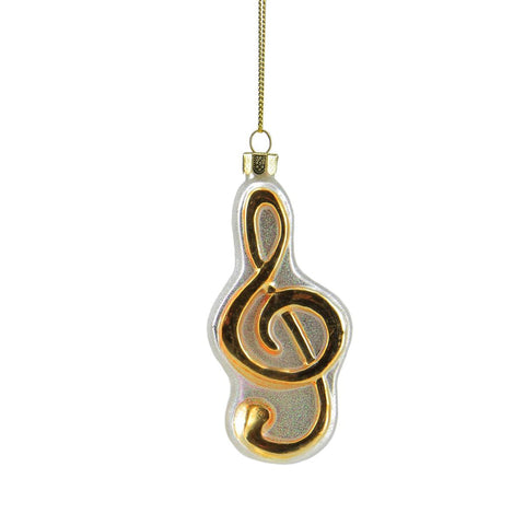 4" Shiny Gold and Glittered White Treble Clef Music Note Glass Christmas Ornament