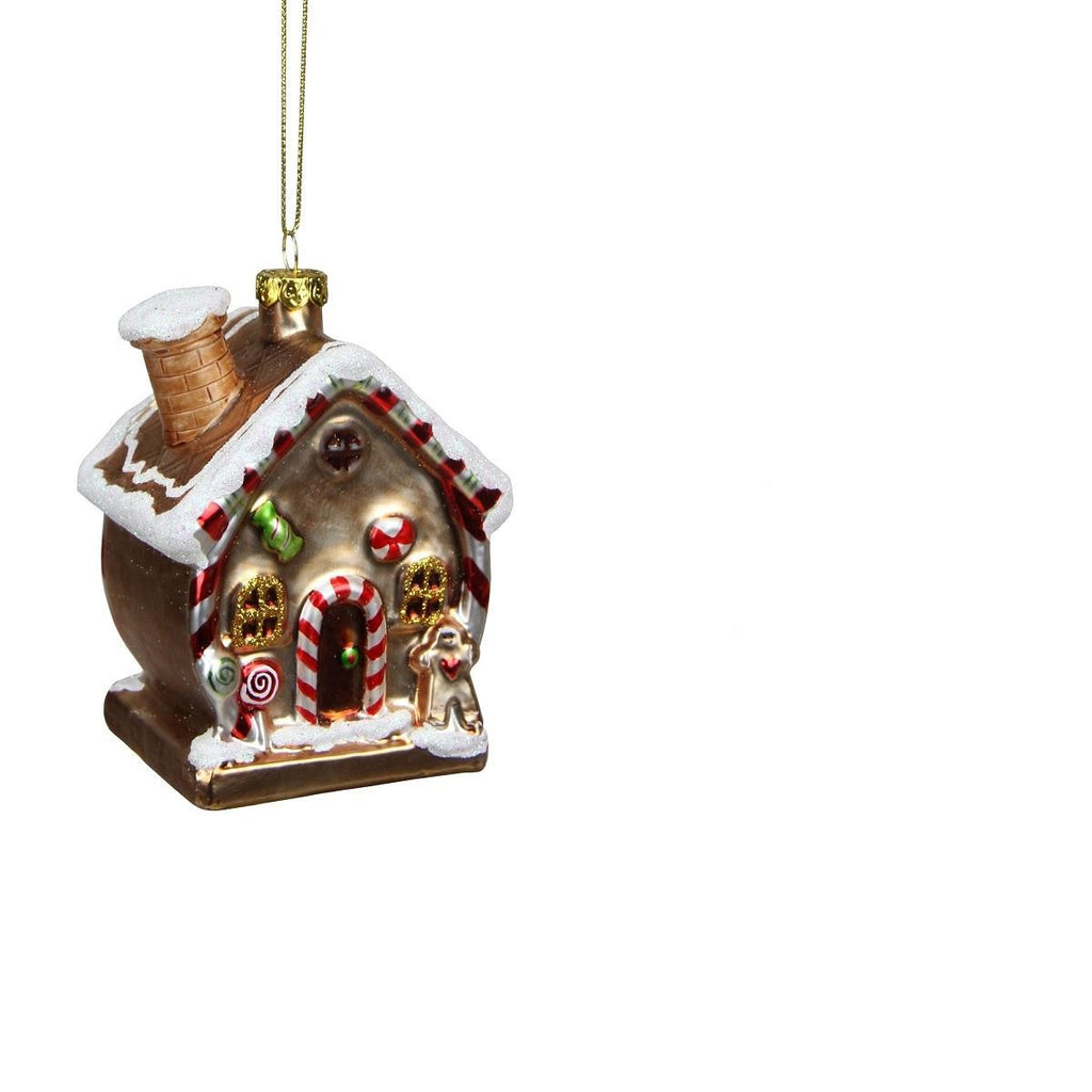 3.75" Gingerbread Kisses Glittered Glass House Decorative Christmas Ornament