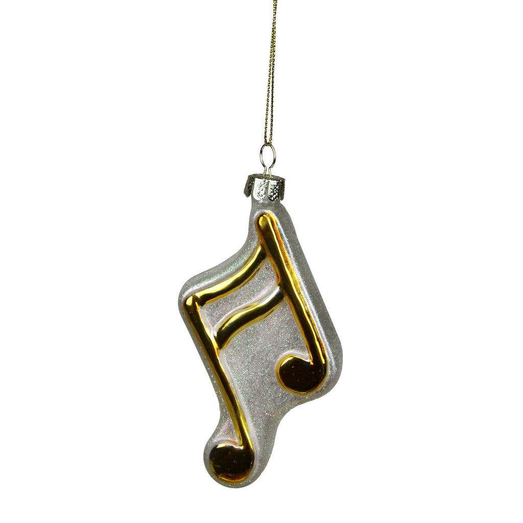 3.5" Shiny Gold and Glittered White Sixteenth Symbol Music Note Glass Christmas Ornament