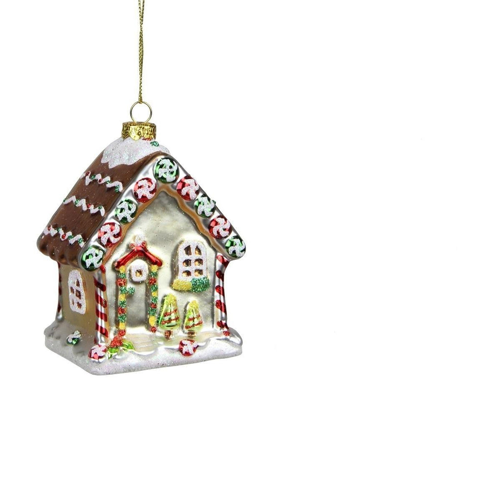 3.75" Gingerbread Kisses Glittered Glass House Decorative Christmas Ornament