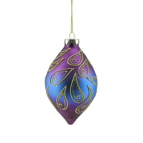 5" Regal Peacock Purple, Blue and Gold Glittered Glass Finial Christmas Ornament