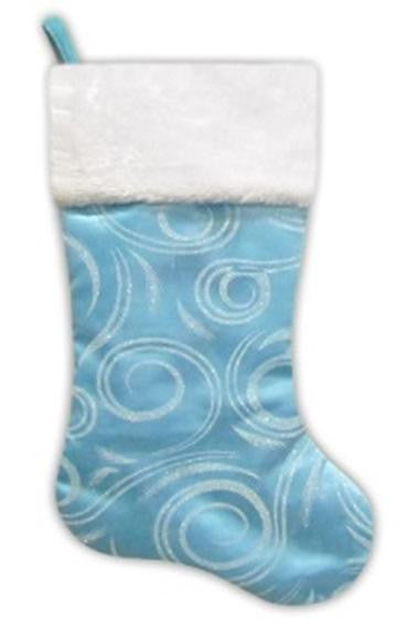 22.5" Pale Blue with Glittering Swirl Design on Sheer Organza Christmas Stocking