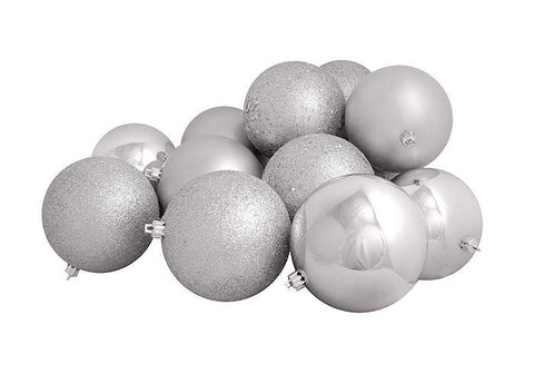 16ct Silver Splendor Shatterproof 4-Finish Christmas Ball Ornaments 3" (75mm)