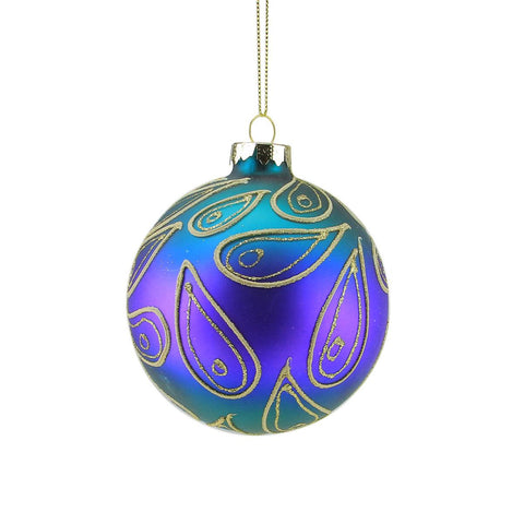 4" Regal Peacock Green, Purple and Gold Glittered Glass Ball Christmas Ornament (100mm)