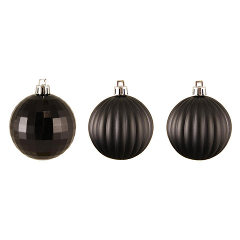 100ct Jet Black 3-Finish Shatterproof Christmas Ball Ornaments 2.5" (60mm)