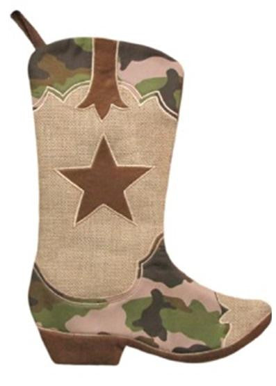 18.5" Tan and Camouflage Embroidered Western Cowboy Boot Decorative Christmas Stocking