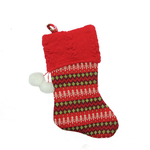 19" Red and Green Sweater Knit Decorative Christmas Stocking