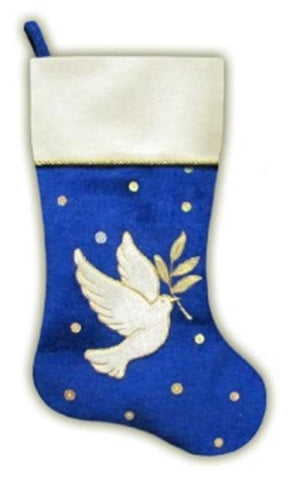 20.5" Royal Blue and White Velvet Dove with Twig Decorative Christmas Stocking