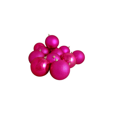 12ct Pink Magenta Shatterproof 4-Finish Christmas Ball Ornaments 4" (100mm)