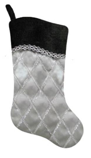 20.5" Black and Silver Silk Criss Cross Design Decorative Christmas Stocking