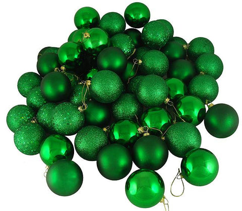 32ct Shatterproof Xmas Green 4-Finish Christmas Ball Ornaments 3.25" (80mm)