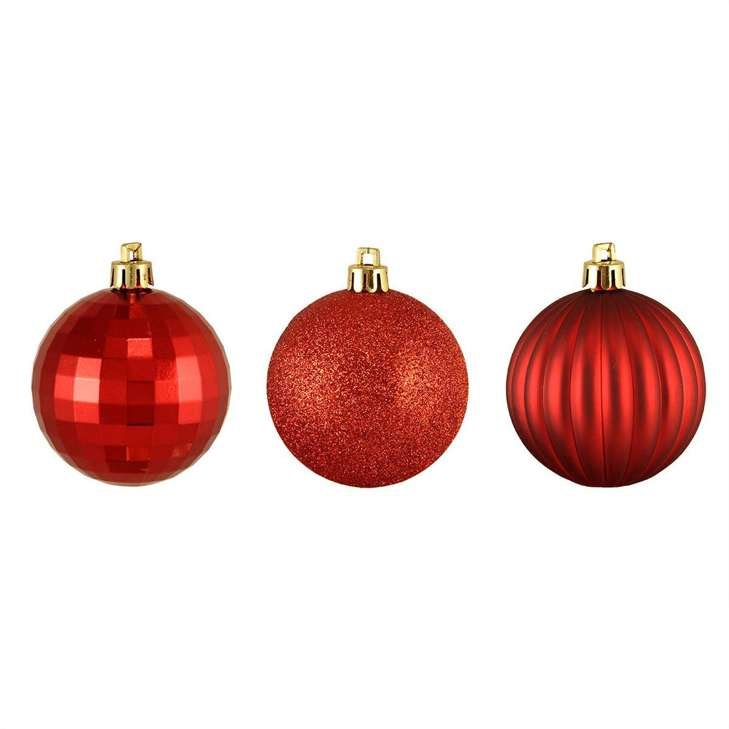 100ct Red Hot 3-Finish Shatterproof Christmas Ball Ornaments 2.5" (60mm)