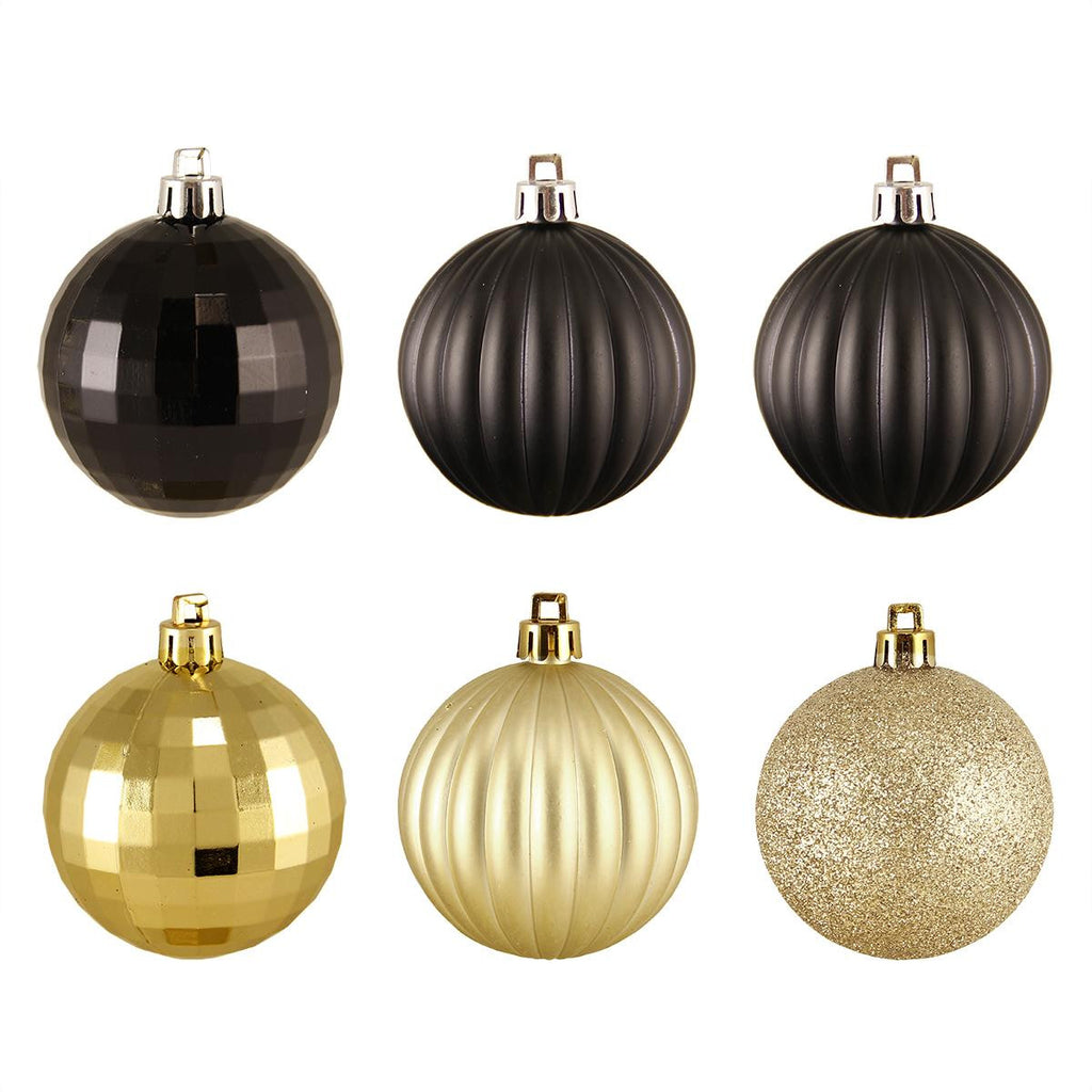 100ct Black & Gold 3-Finish Shatterproof Christmas Ball Ornaments 2.5" (60mm)