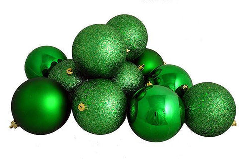 12ct Shatterproof Xmas Green 4-Finish Christmas Ball Ornaments 4" (100mm)