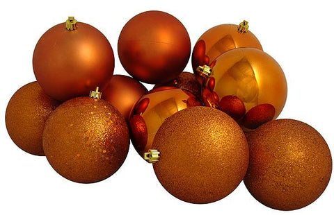 12ct Shatterproof Burnt Orange 4-Finish Christmas Ball Ornaments 4" (100mm)