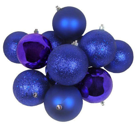 12ct Cobalt Blue Shatterproof 4-Finish Christmas Ball Ornaments 4" (100mm)