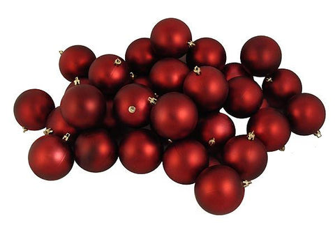 32ct Shatterproof Matte Burgundy Red Christmas Ball Ornaments 3.25" (80mm)