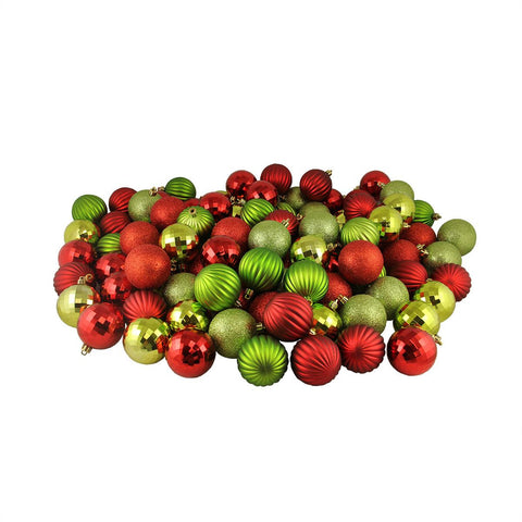 100ct Red and Kiwi 3-Finish Shatterproof Christmas Ball Ornaments 2.5" (60mm)