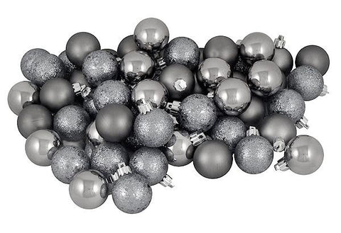 32ct Pewter Shatterproof 4-Finish Christmas Ball Ornaments 3.25" (80mm)