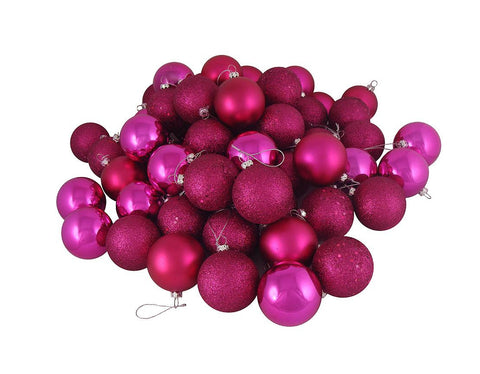 96ct Pink Magenta Shatterproof 4-Finish Christmas Ball Ornaments 1.5" (40mm)